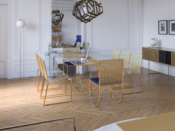 Table repas de la collection Ambredorée de Kurudo, atelier et créateur de mobilier français